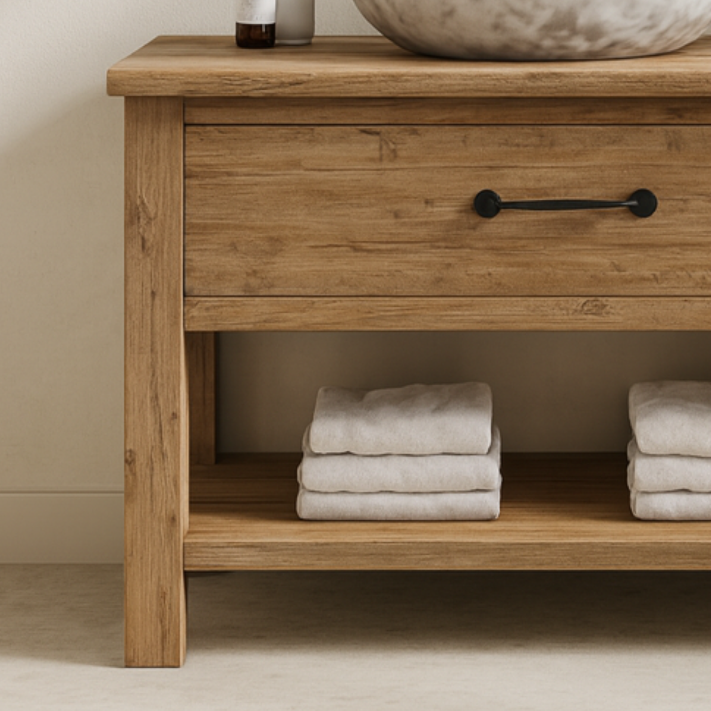 Rustic Wood Bathroom Vanity with Drawers and Shelf, Handmade Bathroom Cabinet