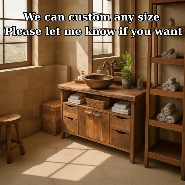 Handcrafted Solid Wood Bathroom Vanity with Live Edge Walnut Top and Double Storage Cabinets