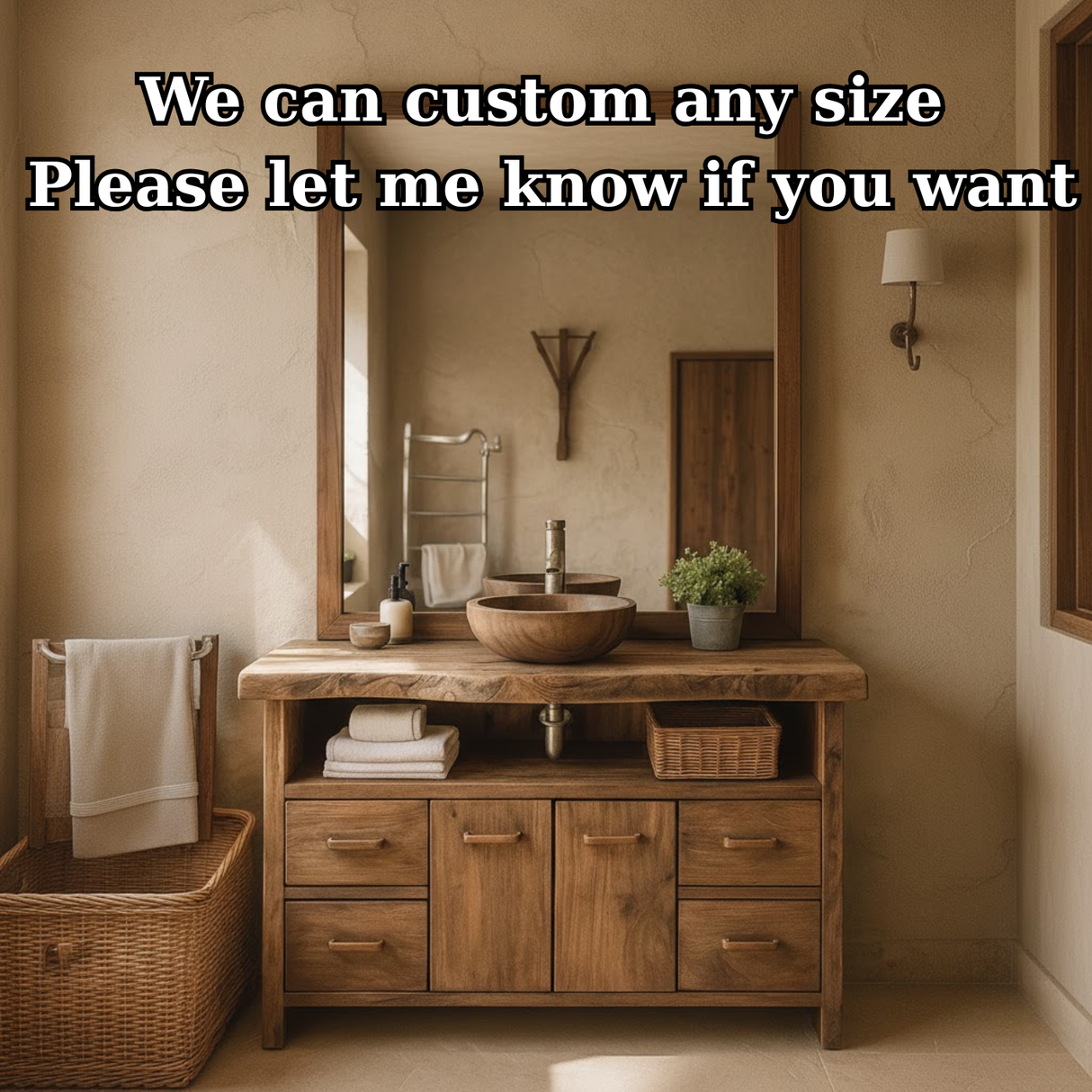 Handcrafted Solid Wood Bathroom Vanity with Live Edge Walnut Top and Double Cabinet Storage