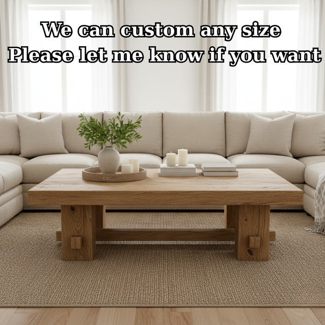 Handcrafted Solid Wood Coffee Table – Rustic Farmhouse Block Design for Living Room