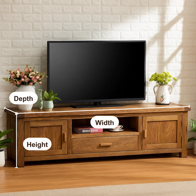 Handcrafted Solid Wood TV Stand – Rustic Media Console with Drawer and Storage Cabinets