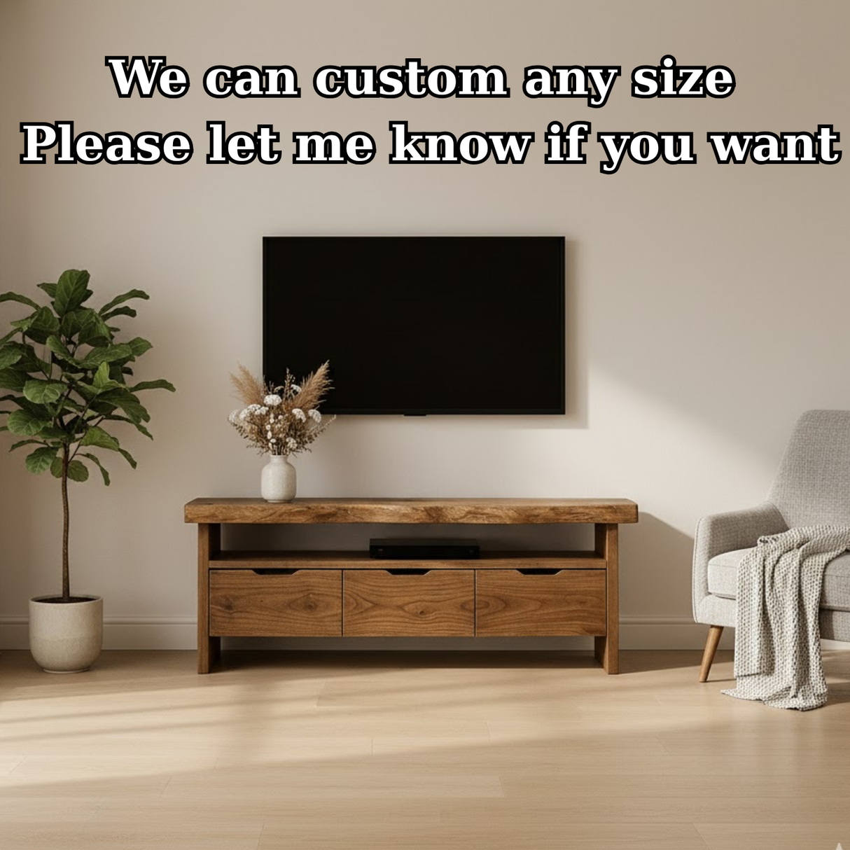 Handcrafted Solid Wood TV Stand with Live Edge Walnut Top and 3 Drawers