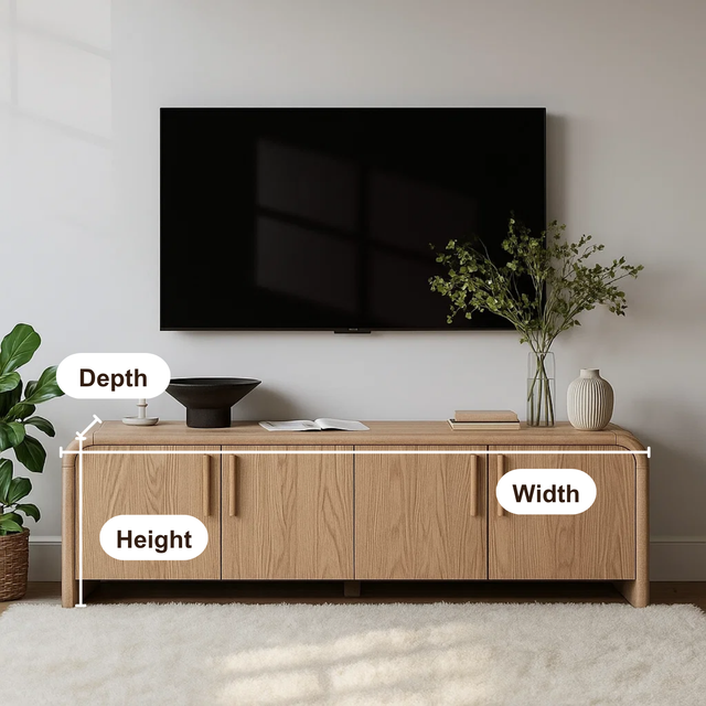 Handcrafted Solid Wood TV Stand – Modern Minimalist Media Console with Rounded Corners Design