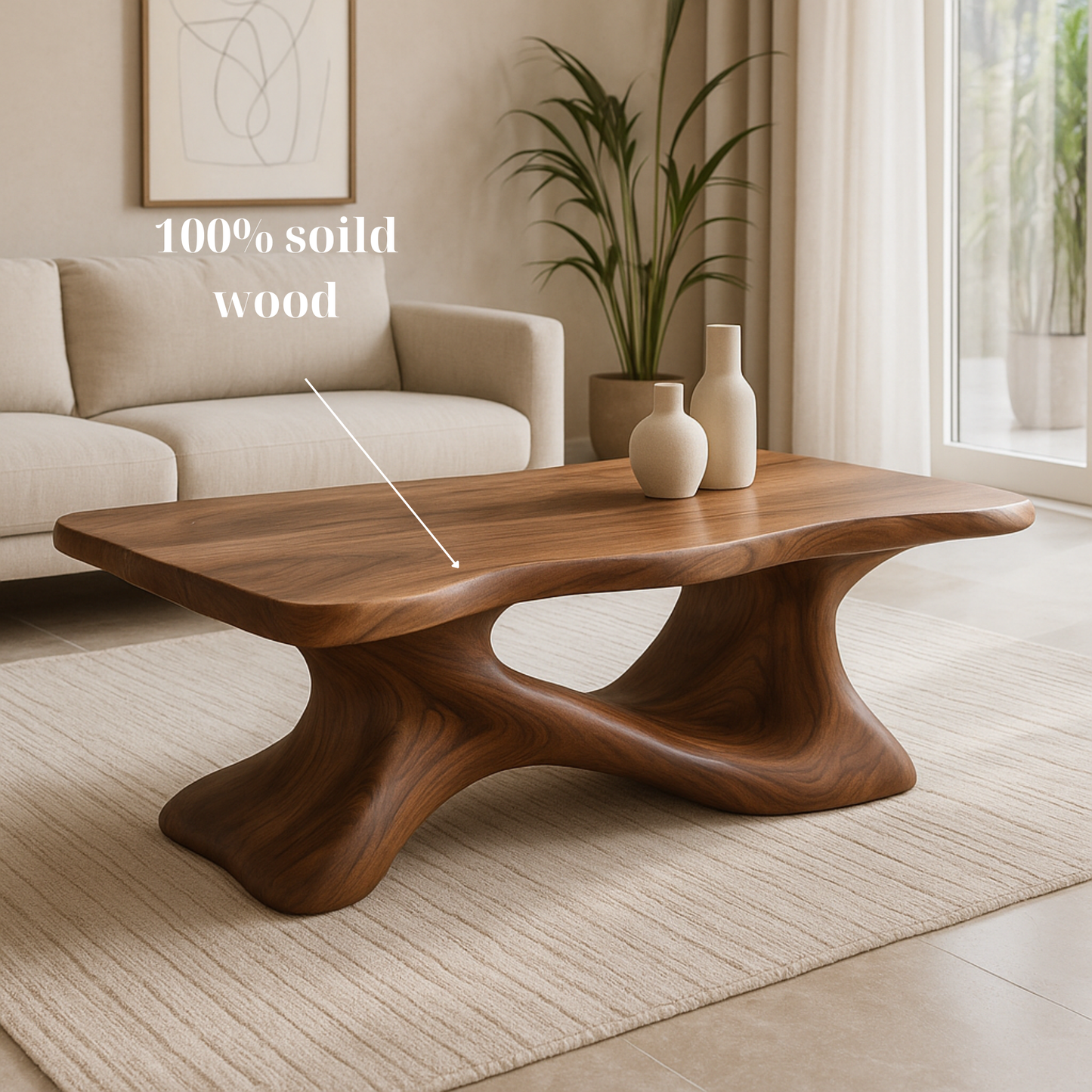 Organic Solid Wood Coffee Table – Handcrafted Sculptural Design
