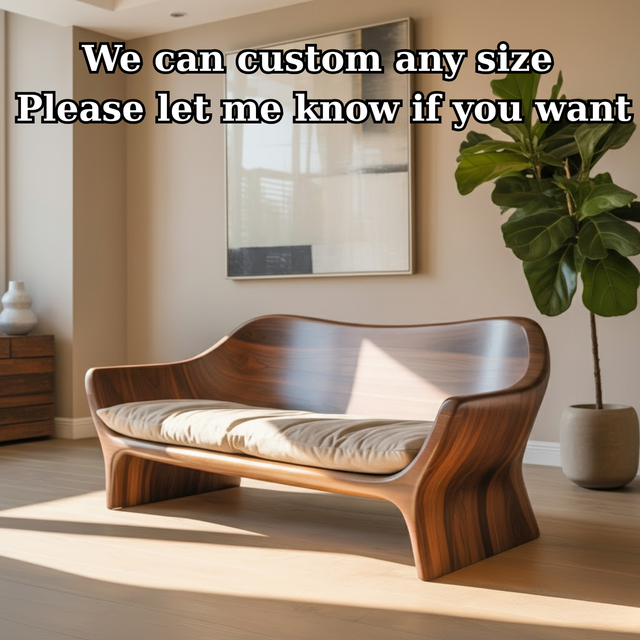 Handcrafted Solid Walnut Sofa – Sculptural Organic Wood Couch with Smooth Curves and Cushion Seat