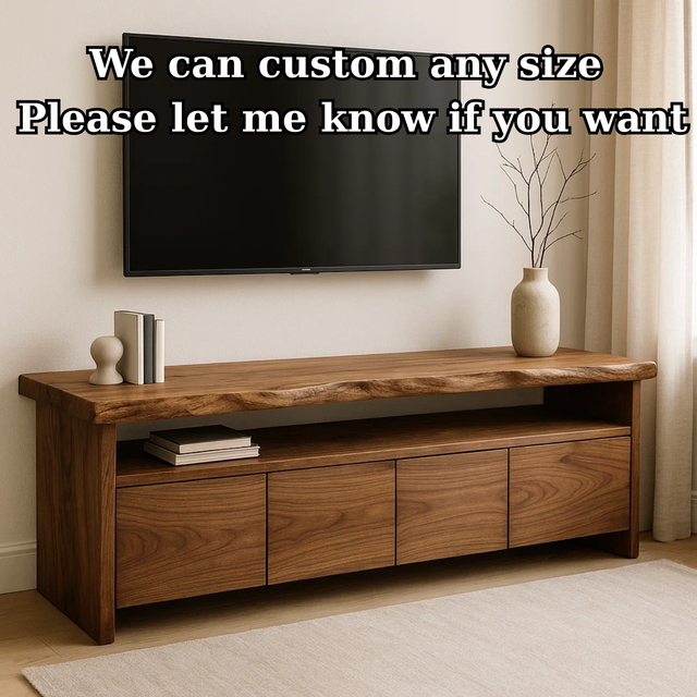 Handcrafted Solid Wood TV Stand with Live Edge Top and Hidden Storage Drawers