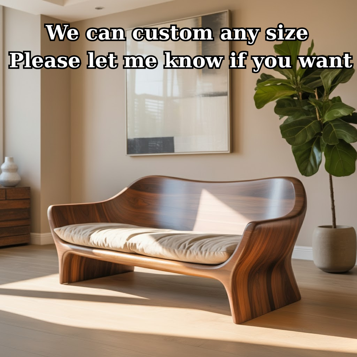 Handcrafted Solid Walnut Sofa – Sculptural Organic Wood Couch with Smooth Curves and Cushion Seat