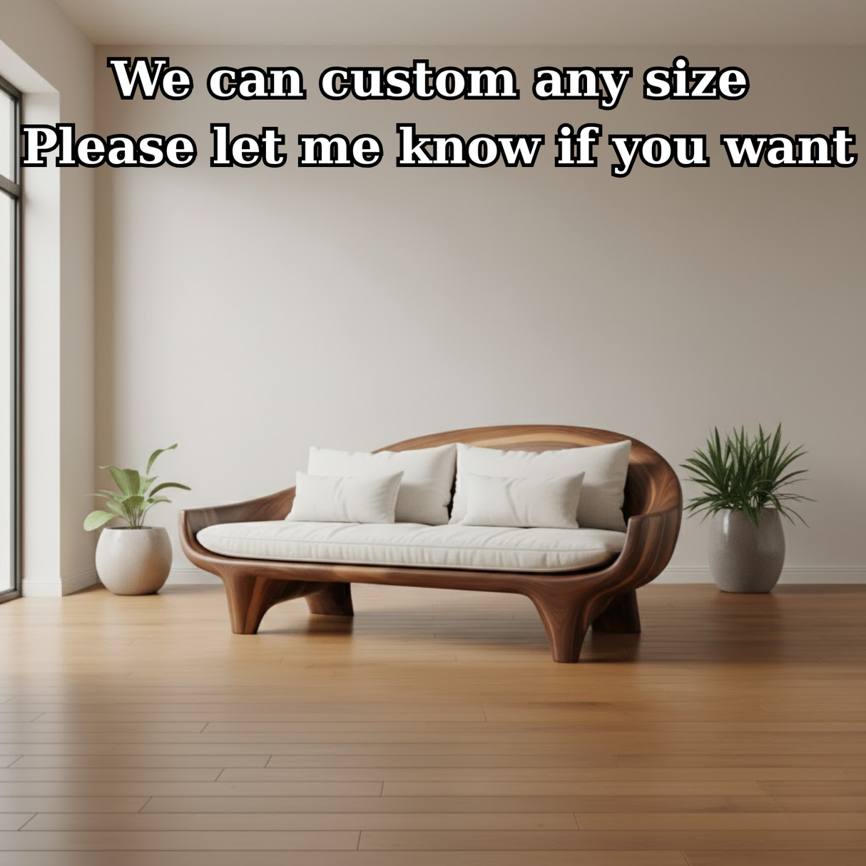 Handcrafted Solid Wood Sofa – Modern Organic Wood Couch with Smooth Curves and Linen Cushions