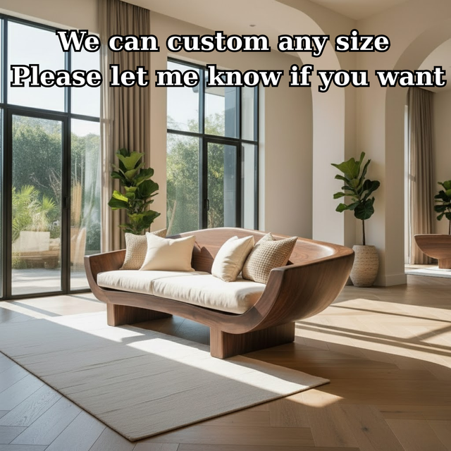 Handcrafted Solid Walnut Sofa – Modern Sculptural Wood Couch with Curved Organic Design