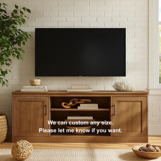 Handcrafted Solid Wood TV Stand with Shelves – Modern Walnut Media Console Furniture