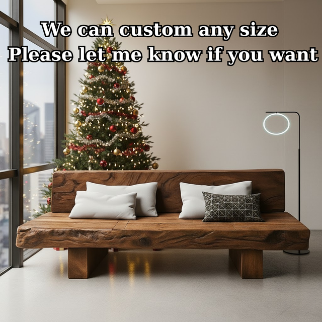 Handcrafted Solid Walnut Sofa – Rustic Live Edge Wood Couch with Minimalist Design for Holiday Decor