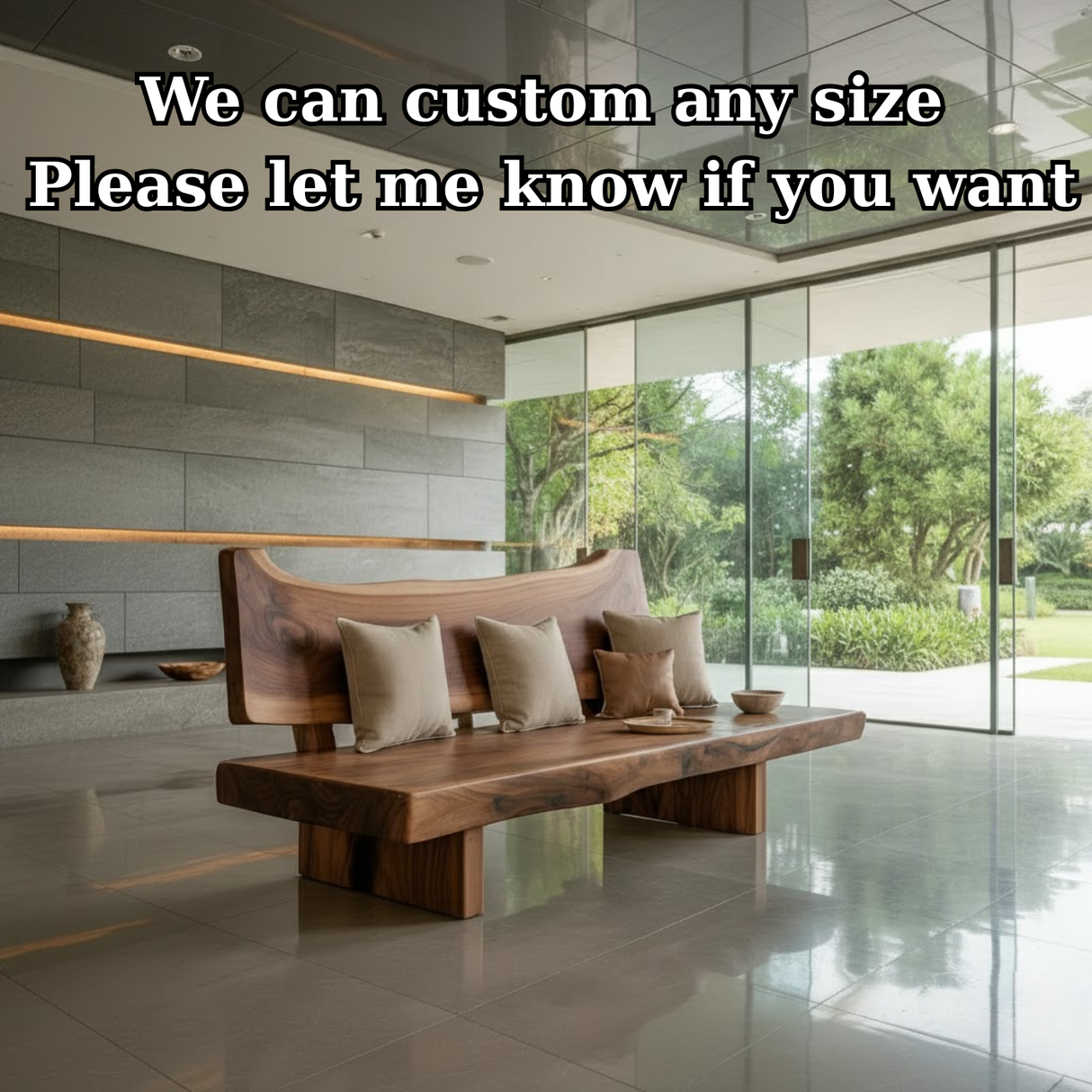 Handcrafted Solid Wood Sofa – Rustic Live Edge Wood Bench Couch with Sculpted Backrest Design