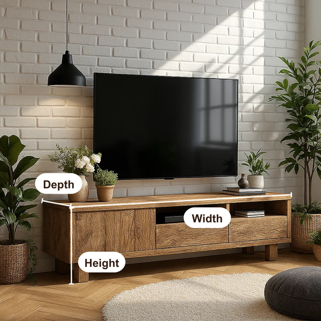 Handcrafted Solid Wood TV Stand – Modern Rustic Media Console with Drawers and Open Shelves