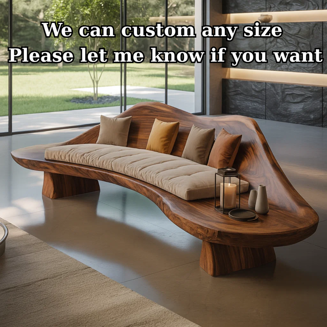 Handcrafted Solid Wood Sofa – Sculptural Wave-Form Wood Couch with Organic Curves and Cushion Seat