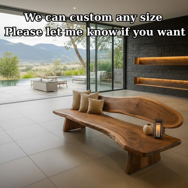 Handcrafted Solid Wood Sofa – Rustic Live Edge Sculptural Bench Couch with Organic Flowing Form