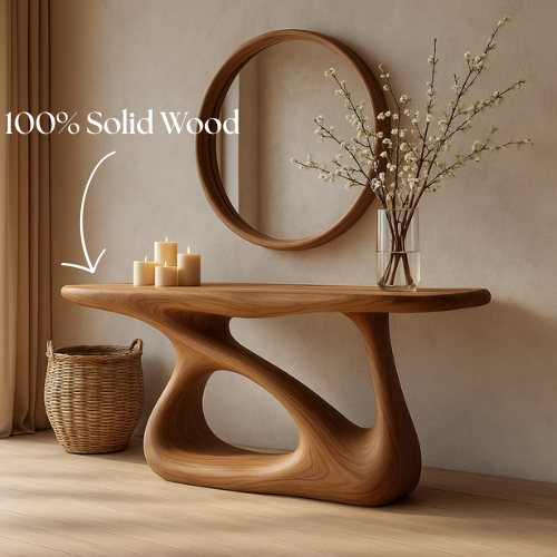 Handcrafted Solid Wood Bloom Console Table – Modern Organic Sculpture