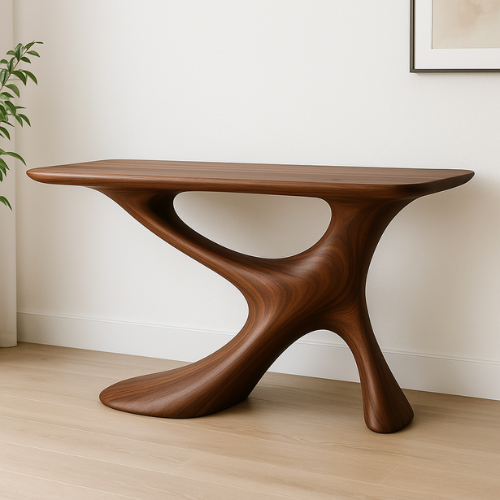 Handcrafted Solid Wood Wave Console Table – Contemporary Organic Form