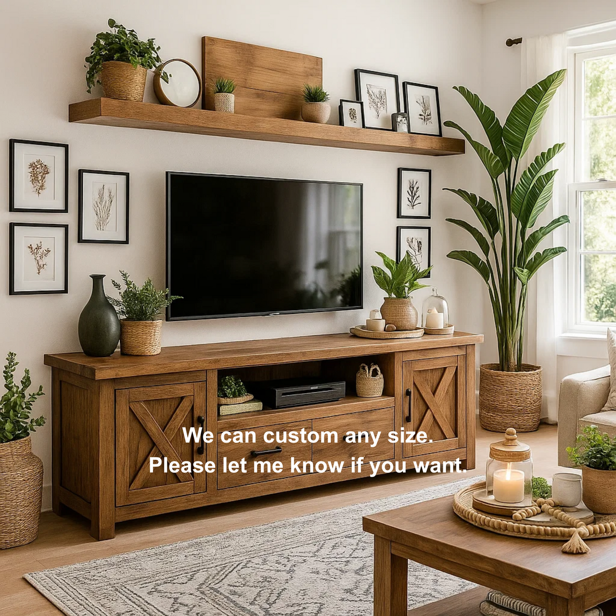 Handcrafted Solid Wood TV Stand with Barn Doors – Rustic Farmhouse Media Console Unit