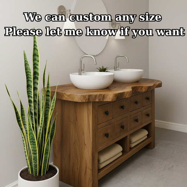 Handcrafted Solid Wood Live Edge Double Vanity - 8 Drawer Storage
