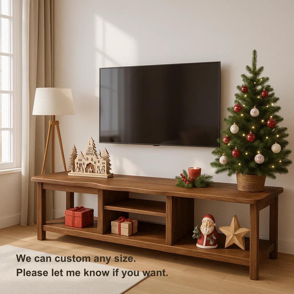 Handcrafted Solid Wood TV Stand – Modern Rustic Entertainment Console for Living Room