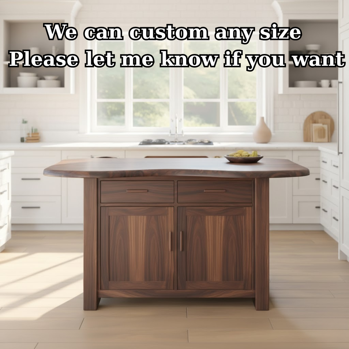 Handcrafted Solid Wood Kitchen Island with Live-Edge Curved Top and Spacious Storage
