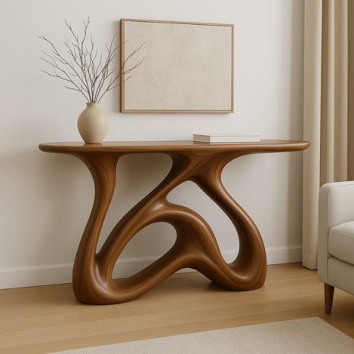 Handcrafted Solid Wood Flowform Console Table – Modern Organic Sculpture