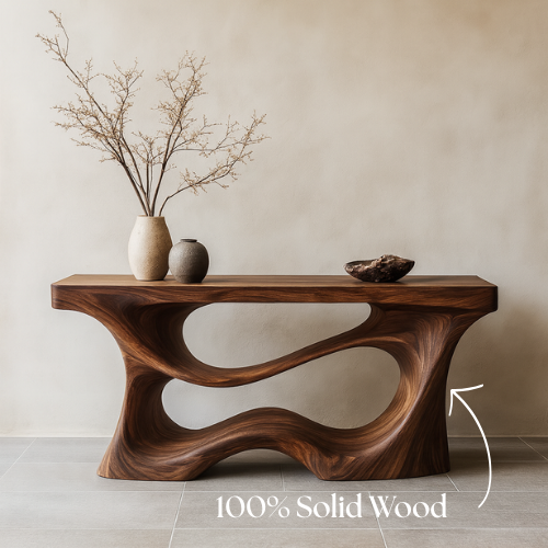 Handcrafted Solid Wood Cascade Console Table – Modern Organic Form