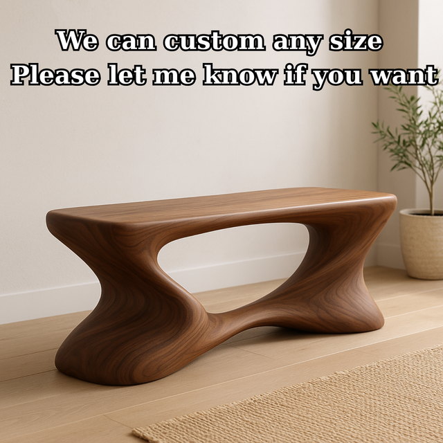 Handcrafted Solid Wood Bench – Sculptural Modern Walnut Wave Accent Table