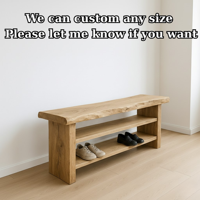 Handcrafted Solid Wood Entryway Bench with Shoe Storage – Natural Live-Edge Design