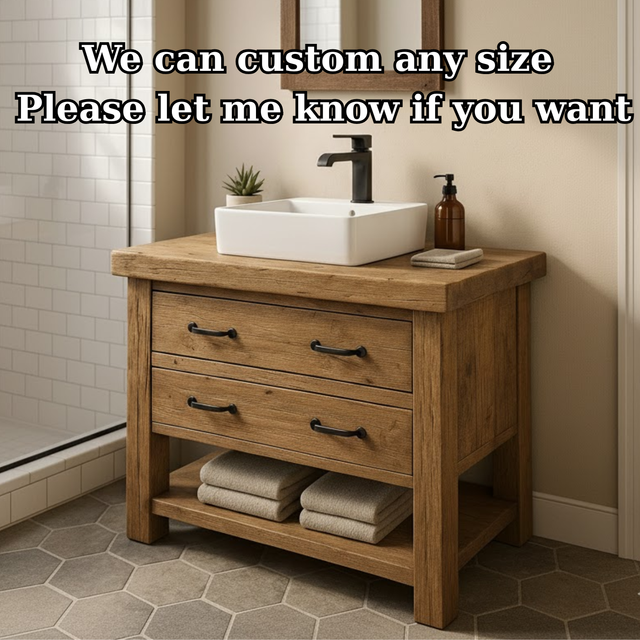Handcrafted Solid Wood Bathroom Vanity with Rustic Oak Finish