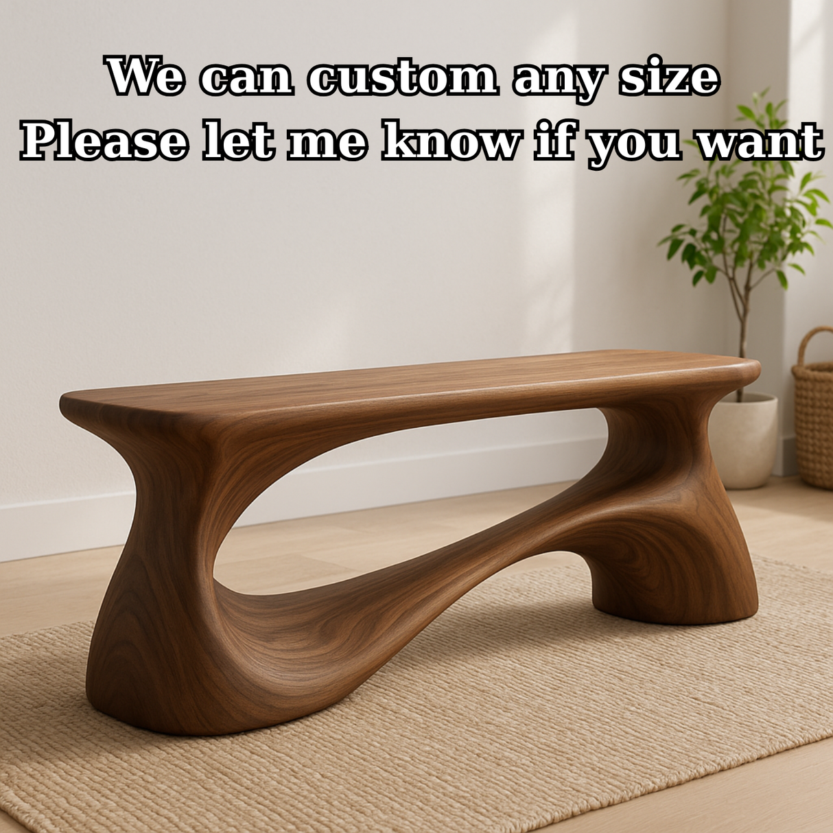 Handcrafted Solid Wood Bench – Unique Organic Curvature Art Piece