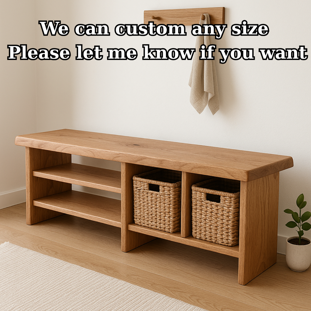 Handcrafted Solid Wood Bench – Minimalist Seating with Open Cubby Organiser