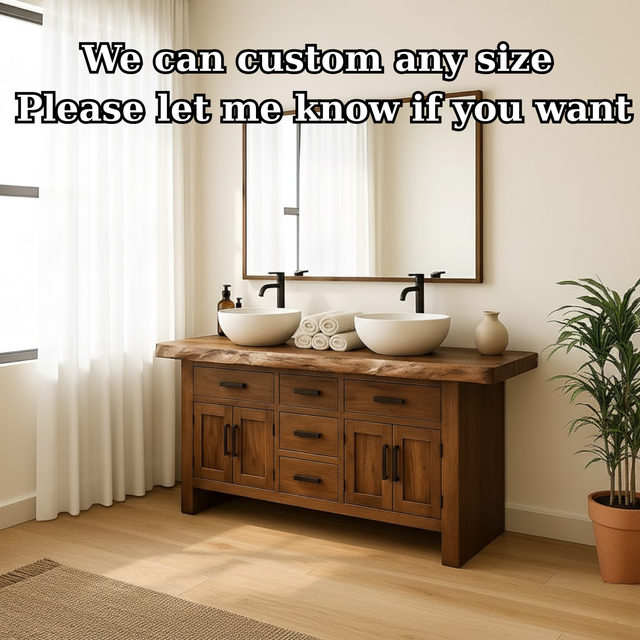 Handcrafted Solid Wood Bathroom Vanity - Live Edge Rustic Cabinet with Doors & Sink