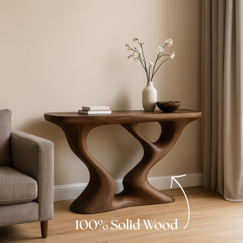Handcrafted Solid Wood Duality Console Table – Modern Organic Form