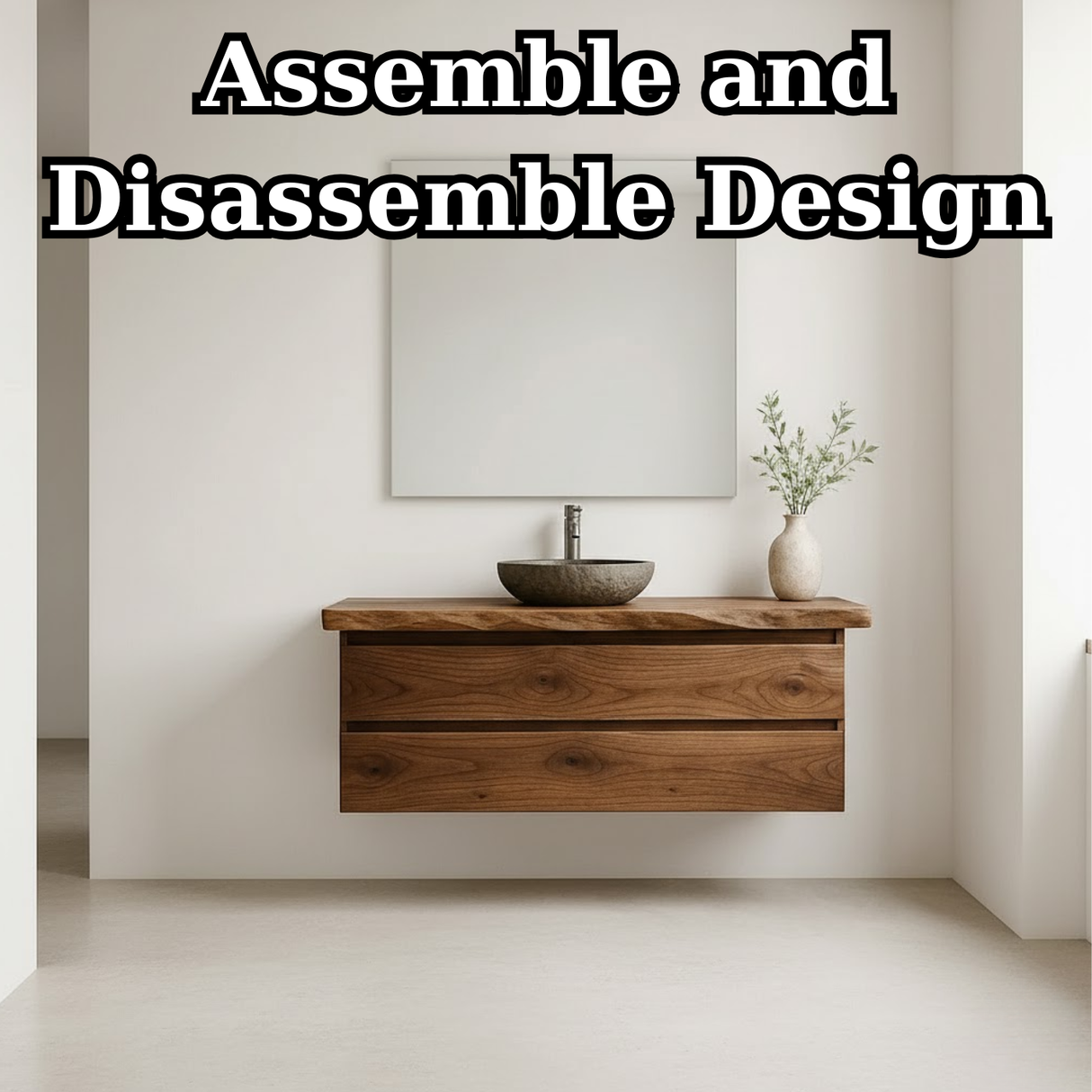 Handcrafted Solid Wood Floating Vanity - Modern Live Edge Wall-Mounted Cabinet