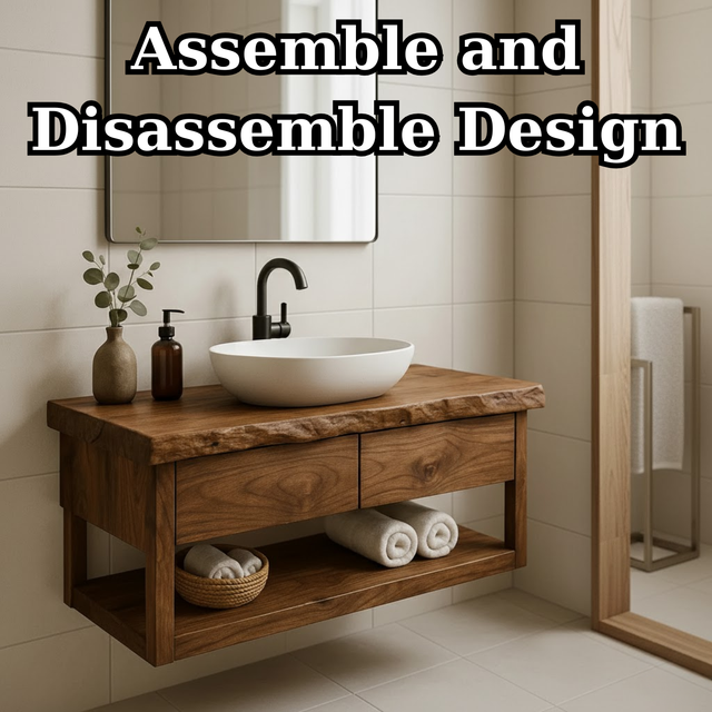 Handcrafted Solid Wood Floating Bathroom Vanity with Live Edge Top - Modern Rustic Washstand