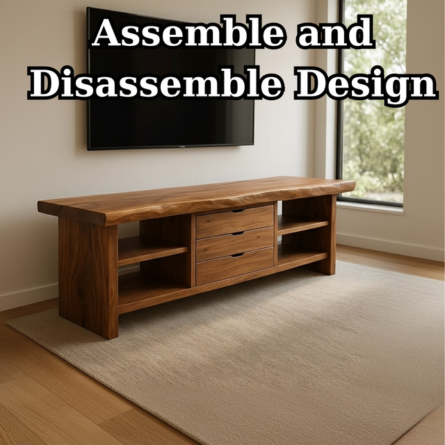 Handcrafted Solid Wood TV Stand - Live Edge Walnut, 3 Drawers & Open Shelves