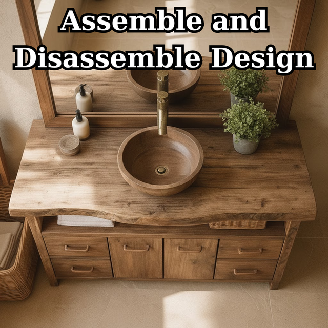 Handcrafted Solid Wood Bathroom Vanity with Live Edge Walnut Top and Double Cabinet Storage