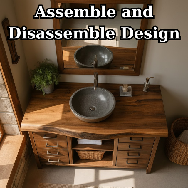 Handcrafted Solid Wood Bathroom Vanity with Live Edge Walnut Top and 8 Storage Drawers