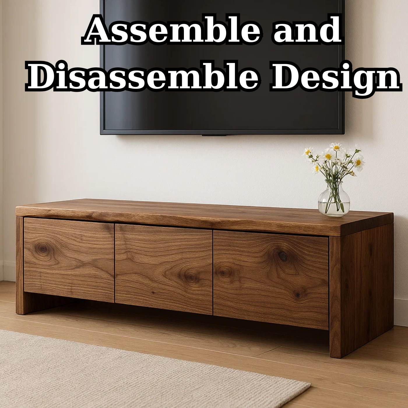 Handcrafted Solid Wood TV Stand - Live Edge Walnut with 3 Seamless Drawers