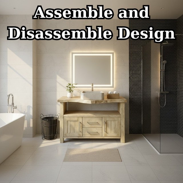 Handcrafted Solid Wood Bathroom Vanity with Live Edge Oak Top, 2 Drawers and Double Cabinets