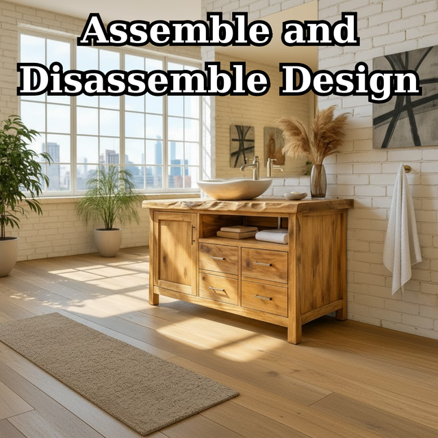 Handcrafted Solid Wood Bathroom Vanity with Live Edge Top and Four Storage Drawers