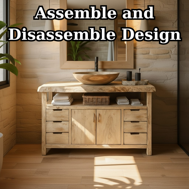 Handcrafted Solid Wood Bathroom Vanity with Live Edge Maple Top and Six Storage Drawers