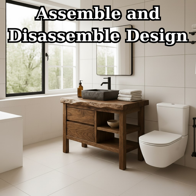 Handcrafted Solid Wood Bathroom Vanity with Live Edge Top and Open Shelf