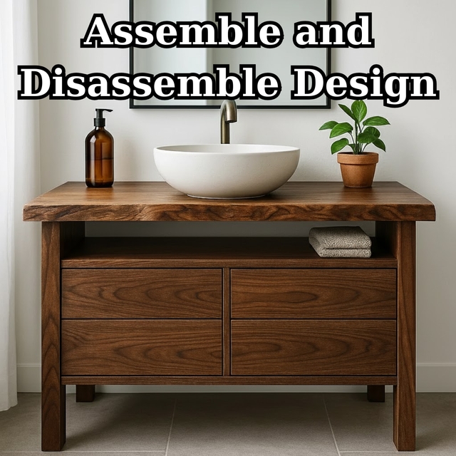 Handcrafted Solid Wood Bathroom Vanity with Live Edge Top and Minimalist Design