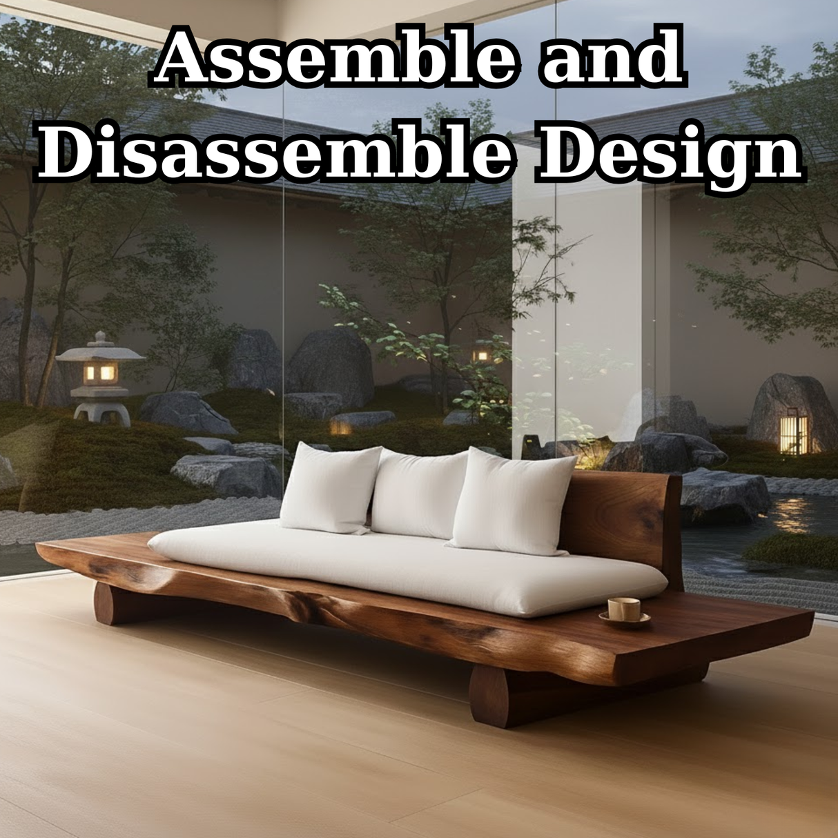 Handcrafted Solid Wood Sofa – Low Live Edge Wood Couch with Minimalist Zen Design