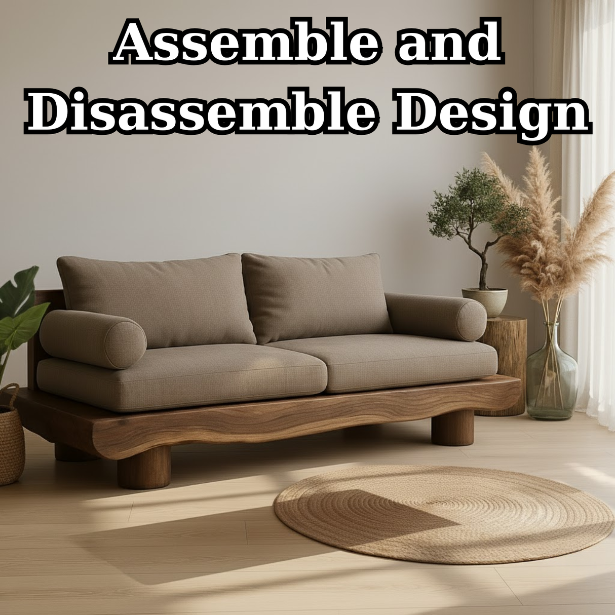 Handcrafted Solid Wood Sofa – Rustic Live Edge Wooden Couch with Modern Minimal Design