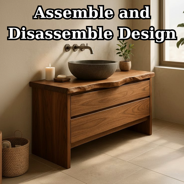 Handcrafted Solid Wood Bathroom Vanity with Live Edge Top - Rustic Modern Washstand