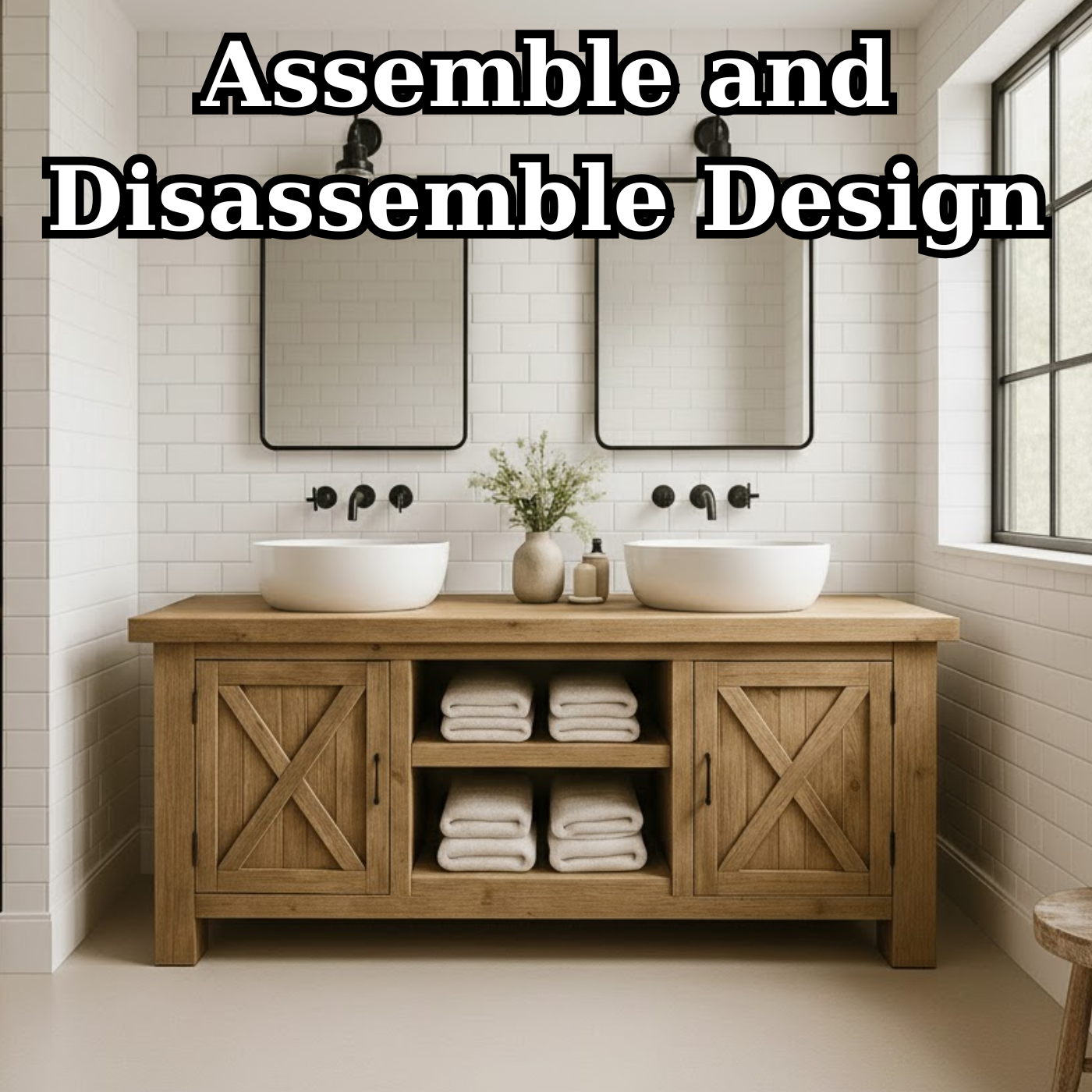 Handcrafted Solid Wood Bathroom Vanity - Farmhouse Double Sink Cabinet - Rustic Oak Storage Furniture