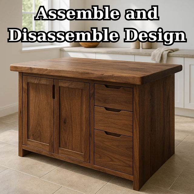 Handcrafted Soild Wood Kitchen Island - Modern Storage Cabinet & Prep Station